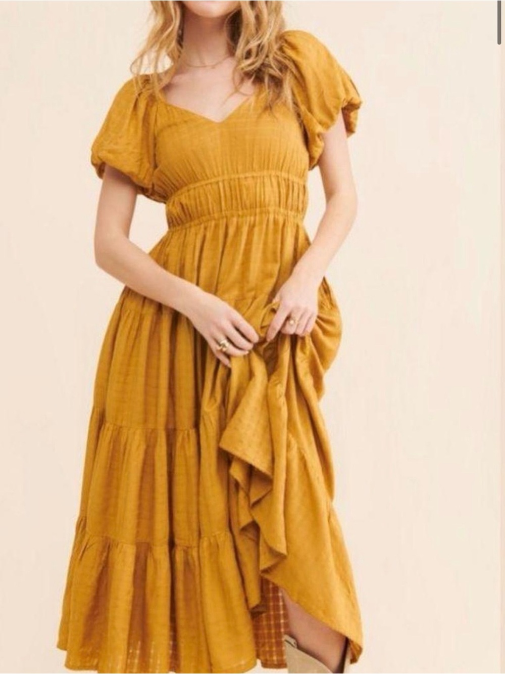 Cleobella Mustard Puff-Sleeve Maxi Dress - Women